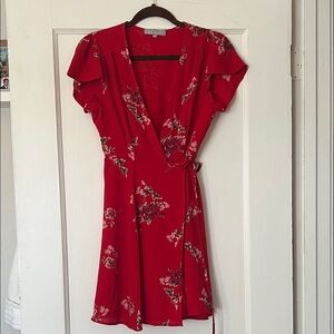 Elegant Red Floral Wrap Dress